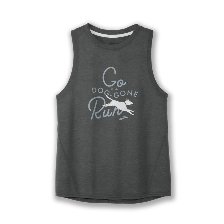 Brooks Womens Distance Graphic Running Tank Top - Heather Dark Oyster/Dog Gone/grey (082179-KAC)